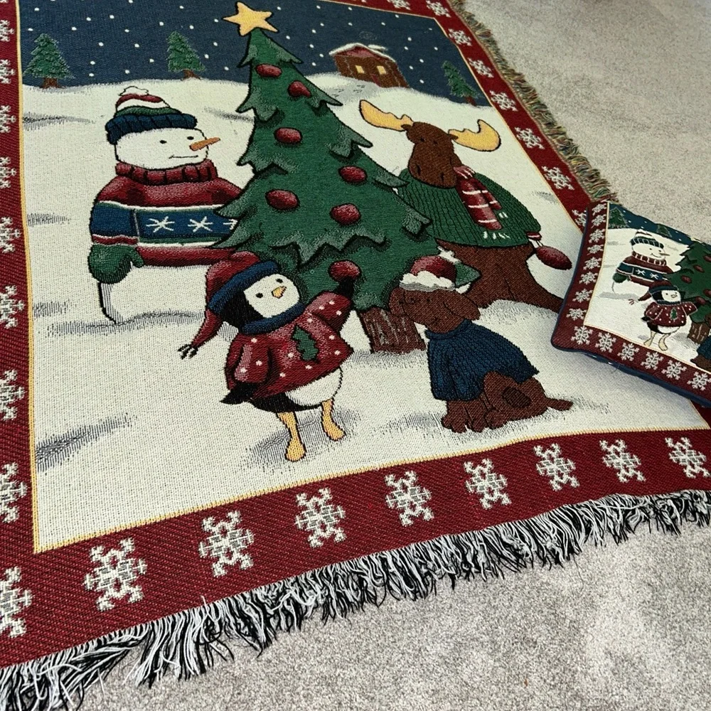 Winter Friends Matching Blanket/Tapestry Pillow Christmas Holiday Decor Flaws